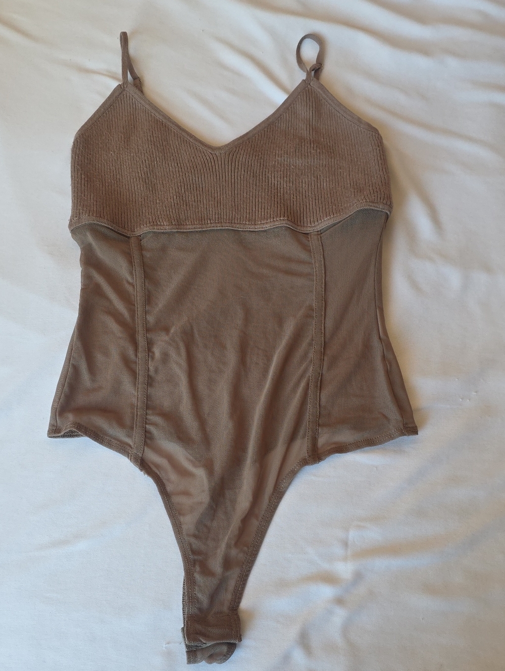 Le Lis Brown Ribbed V-Neck Bodysuit